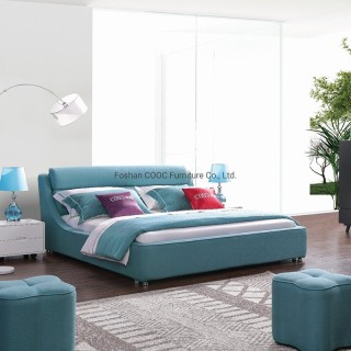 KS3082 The Latest Furniture Modern Designer Blue Fabric Double King Size Bed