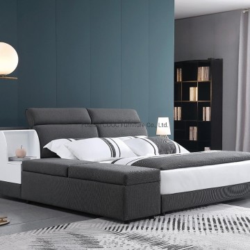 KS3058 Modern Bedroom Furniture Dimgray Fabric King Size Bed with Storage Cabinet