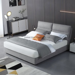 KS3181 Minimalistischer Stil Moderne Schlafzimmermöbel Grauer Stoff Kingsize-Betten