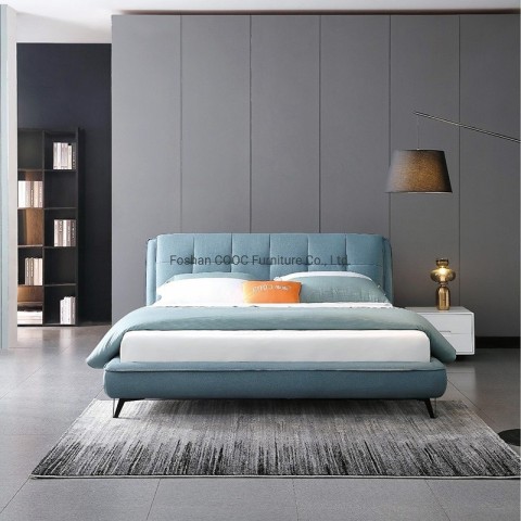 KS3178中式現代臥室家具休閒藍色布藝特大床