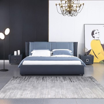 KS2538 Modern Bedroom Furniture High Quality Blue Leather King Bed