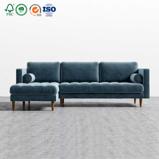 Modern L shape assembly modular sofa blue white velvet leather couch