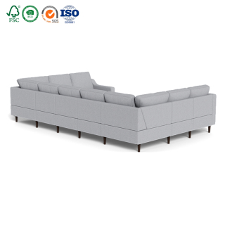 New modern U shape upholstered feather and down sleeper grey cloud sectional sofa with usb