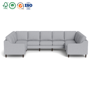 New modern U shape upholstered feather and down sleeper grey cloud sectional sofa with usb
