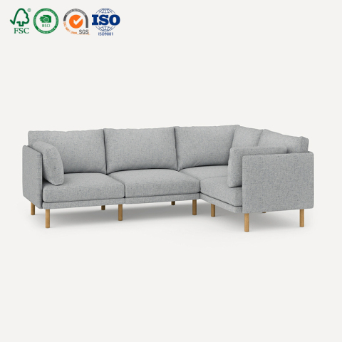 आधुनिक कपड़े ग्रे कॉर्नर अनुभागीय केडी लिविंग रूम सोफा