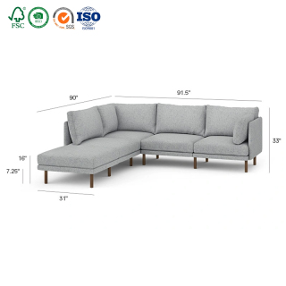 Nordic modern fabric dark grey corner modular lounge assembly sofa
