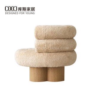 Modern White Teddy Fabric Armchair Accent Single Sofa Leisure Chair For Living Room