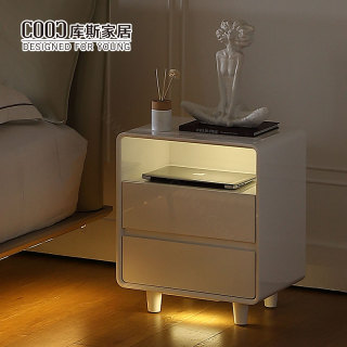 Modern Hotel Bedroom Smart Bedside Table White Nightstand with Led light Smart Night Stand