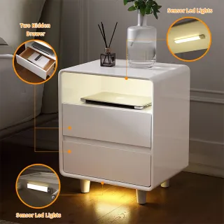 Bilik Tidur Hotel Moden Meja Sisi Katil Pintar Meja Malam Putih dengan Lampu Led Smart Night Stand
