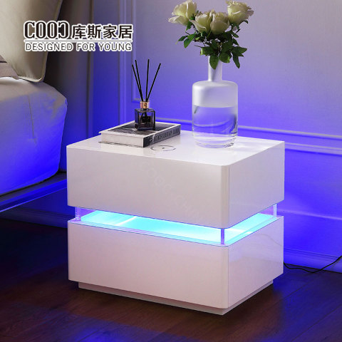 Modernong White Led Night Stand na may Wireless Charger Bed Side Smart Nightstand Bedside Table para sa Bedroom