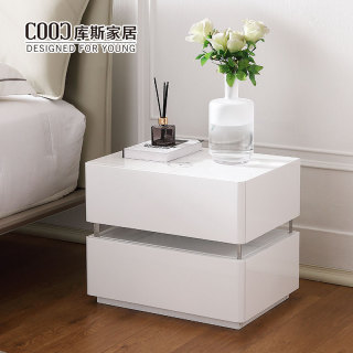 Modern White Led Night Stand with Wireless Charger Bed Side Smart Nightstand Bedside Table for Bedroom