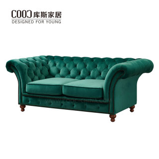 Custom Furniture Classic Designer 2 Seater Velvet Hotel Chesterfield Luxury Fabric Sofa