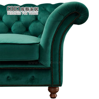 Custom Furniture Classic Designer 2 Seater Velvet Hotel Chesterfield Luxury Fabric Sofa