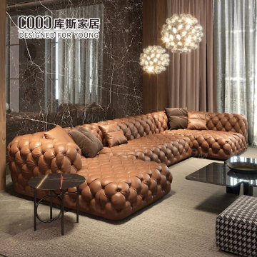 Home Decor Großes Chesterfield-Sofa-Set für Wohnzimmer, moderne Luxus-Sofagarnitur aus echtem Leder