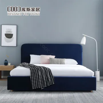 Muebles de dormitorio populares modernos, tela de terciopelo, cama King Size, marco de cama doble con almacenamiento