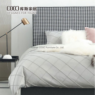 Modern Houndstooth Style Design Headboard Fabric Luxury Hotel King Size Double Bed Furniture