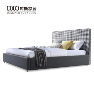 Modern Houndstooth Style Design Headboard Fabric Luxury Hotel King Size Double Bed Furniture
