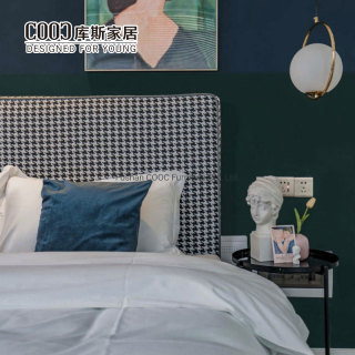 Modern Houndstooth Style Design Headboard Fabric Luxury Hotel King Size Double Bed Furniture