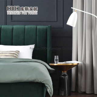 Luxury Velvet Upholstered Bed Frame Vertical Channel Tufted Headboard Double Storage Bed