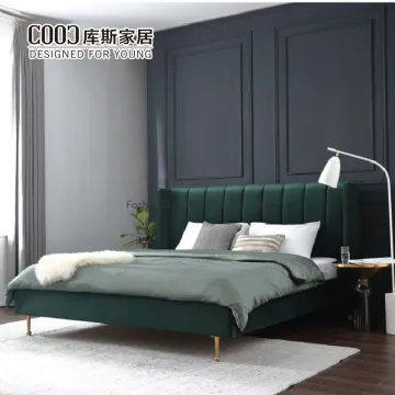 Cama tapizada de terciopelo de lujo con cama de almacenamiento doble con cabecero de canal vertical