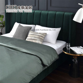 Luxury Velvet Upholstered Bed Frame Vertical Channel Tufted Headboard Double Storage Bed
