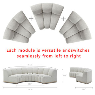 Contemporary Channel Modular Sofa Set Furniture Modern Living Room Sectional White 3 Seater Boucle Curved Sofa