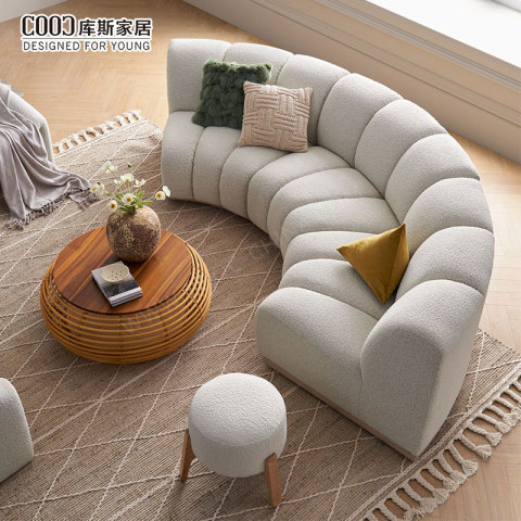 Contemporary Channel Modular Sofa Set Furniture Modern Living Room Sectional White 3 Seater Boucle Curved Sofa