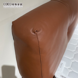 Double Upholstered Genuine Leather Bed Queen King Size Luxury Modern Faux Leather Bed by Headboard