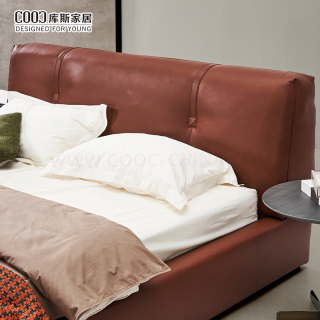 Double Upholstered Genuine Leather Bed Queen King Size Luxury Modern Faux Leather Bed by Headboard