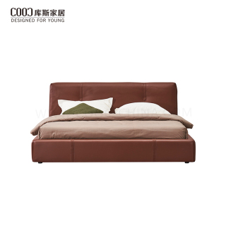 Double Upholstered Genuine Leather Bed Queen King Size Luxury Modern Faux Leather Bed by Headboard