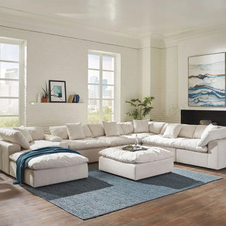 現代豪華白色羽絨雲沙發床U型組合雲沙發組合沙發