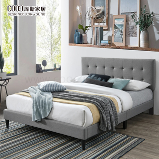 Cadre de lit tapissé capitonné moderne de luxe de plate-forme de lit de plate-forme d'hôtel double plein cadre de lit de reine avec la tête de lit