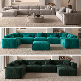 Sofa Sudut Perhimpunan Moden KD Sofa Modular Fabrik Kelabu Perabot Ruang Tamu Set Sofa Keratan