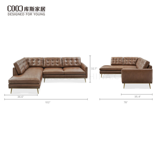 Factory Cost Custom Tufted Brown Modern Living Room L Shape Corner Sectional Sofa Set Leather Couch