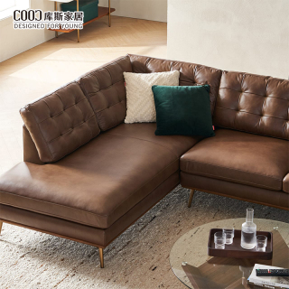 Factory Cost Custom Tufted Brown Modern Living Room L Shape Corner Sectional Sofa Set Leather Couch