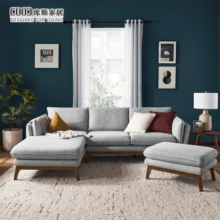 Set Sofa Ruang Tamu Rumah Gaya Nordic Kain Abu-abu Sofa Bersekat Sudut Modern Sofa Bentuk L
