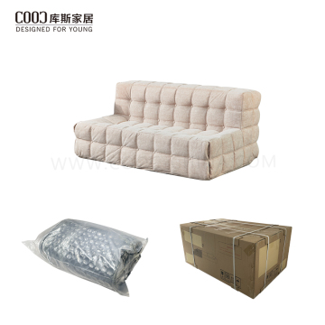 Gemütliches Sofa-Couch-Set im Chesterfield-Design mit Vakuumkompression, modernes, beigefarbenes Samtgewebe, getuftetes, faules Dreisitzer-Sofa