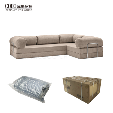 Komprimiertes, vakuumverpacktes, umwandelbares Wohnzimmer-Sofagarnitur aus Schaumstoff, Möbel, modernes Stoff-Teddy-Couch-Ecksofa