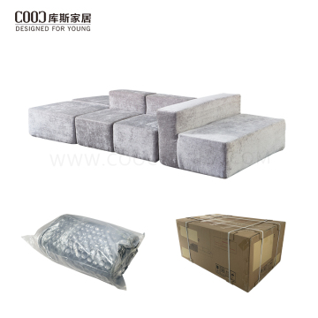 Vakuumkompressionsverpackung Wohnzimmermöbel Graues Samt-Couchset Modernes minimalistisches modulares Inselsofa