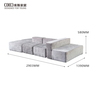 Vakuumkompressionsverpackung Wohnzimmermöbel Graues Samt-Couchset Modernes minimalistisches modulares Inselsofa