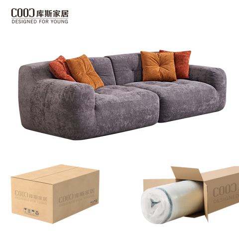 Nhà máy Foshan Trung Quốc Ghế sofa bọc nhung hiện đại cho phòng khách hai chỗ ngồi, đóng gói chân không, không khung, nén kín bằng bọt biển