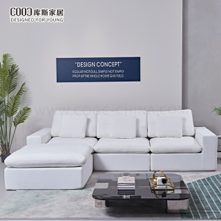 Nhà máy Phật Sơn, ghế sofa góc chữ L dạng mô-đun không khung, đệm mút dày, kiểu dáng sofa mây nén, kèm đôn.