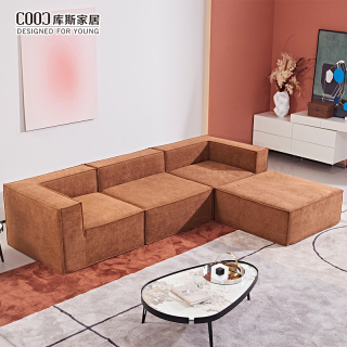 Produsen OEM Sofa Modular Seksi Sudut Persegi Bentuk L dari Kain Modern dengan Kemasan Vakum dan Sandaran Kaki