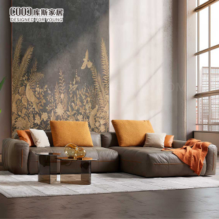 Modern Corner l Shape Boneless Vacuum Pack Frameless Foam Sponge Tufted Leather Living Room Couch Sectional Compressed Sofa