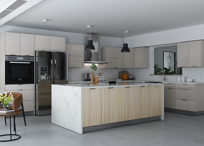 Fabric Grey Simple Elegant Wooden Kitchen Cabinet