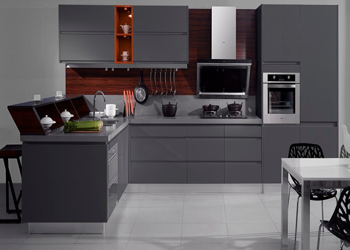 Lacquer Grey Contemporary All Wood Kitchen Cabinet
