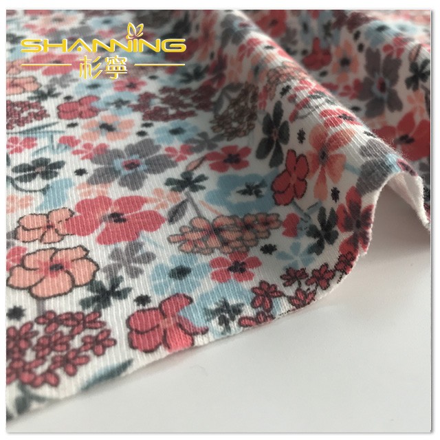 Tessuto per abbigliamento con motivo a stampa reattiva in maglia a costine in rayon spandex 2X1