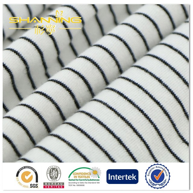 60% Cotton 40% Polyester Yarn Dyed Black And White Striped Backdrop Jersey Fabric