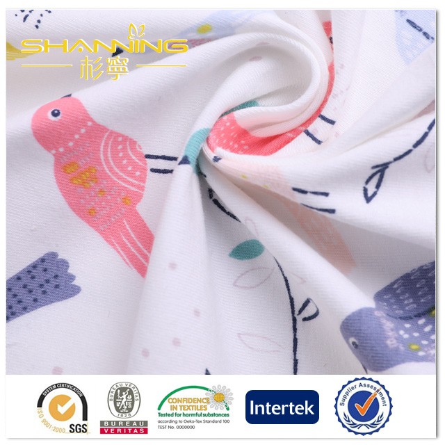 100% Oraganic Cotton Bird Printed Jersey Knit Fabric Wholesale