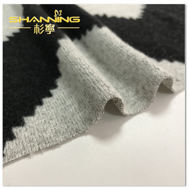 Tecido de suéter viscose poliéster elastano estampado com nervuras design de moda